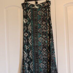 Hot Kiss Multi Colored Bohemian Print Maxi Skirt, Size Medium